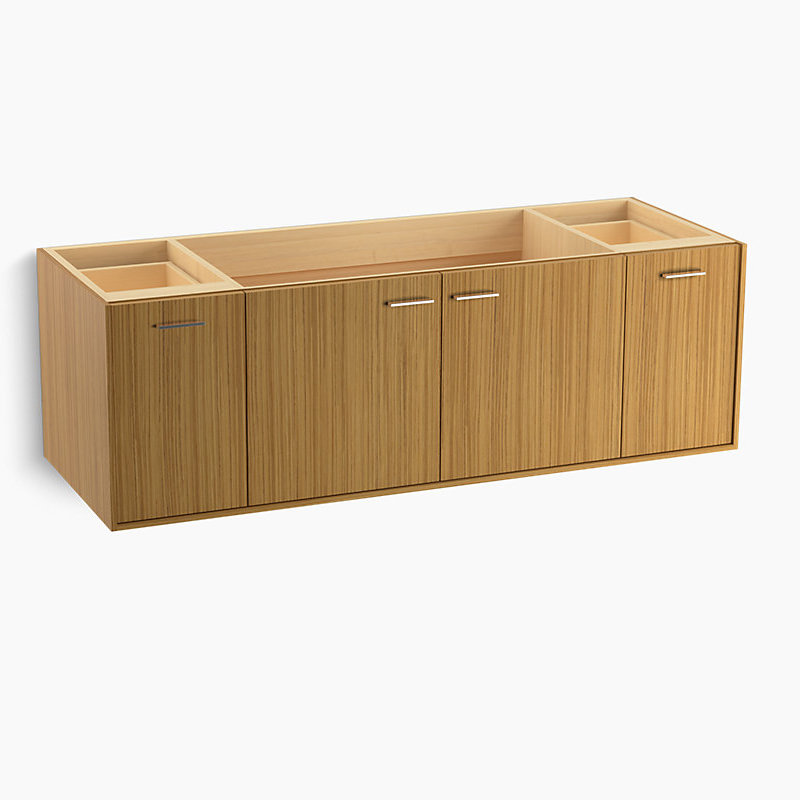 Jute 60" Vanity Base Only with 2 Doors and 2 Drawers, Split Top Drawer, Velours côtelé teck