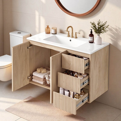 Meuble-lavabo mural simple flottant 36 po avec lavabo en céramique 36 po