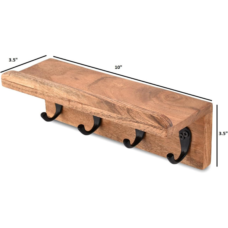 Worchester Wall Organizer with Key Hooks, Rustic Brown, 3.5cm H x 10cm W x 3.5cm D