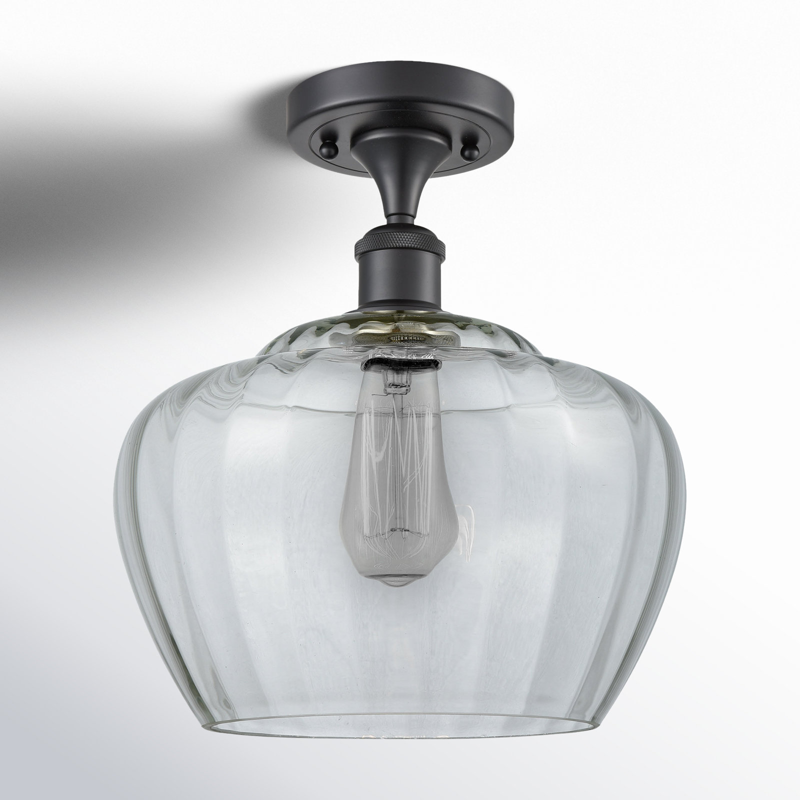 Renee Single Light Glass Semi Flush Mount, LED, Matte Black, Clear