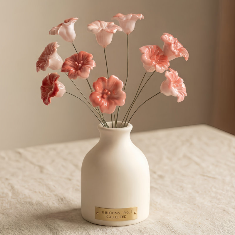 Set of 10 Handmade Ceramic Flowers, Porcelain Artificial Flower Leaf, Eternal Flower Decoration