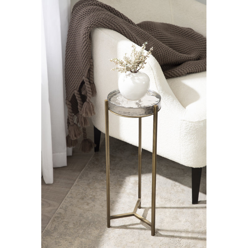 Eveland Round Metal Drink Table, Glass, Brass