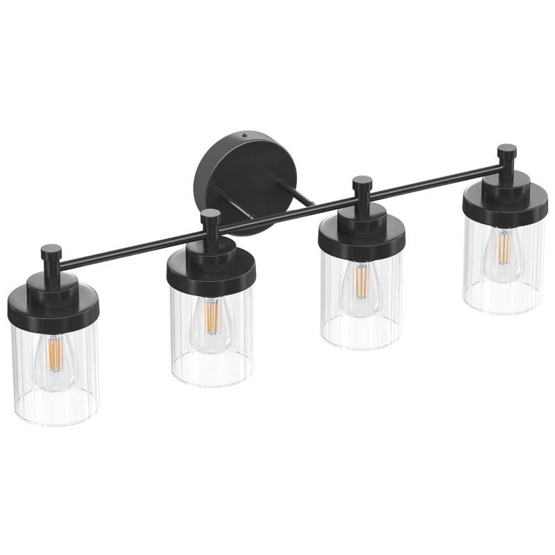 Éclairage de meuble-lavabo moderne à intensité variable avec abat-jour en verre nervuré transparent, Noir mat, 4
