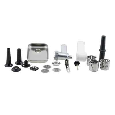 Zubehör Küchenmaschine / Fleischwolf / 3 Lochscheiben / Reibe mit 3 Einsätzen / silber