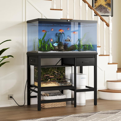 40-50 Gallon Fish Tank Stand With Power Outlet, Aquarium Stand With 3-Tier Adjustable Storage Shelves, Fish Stand With Storage Drawers, 36.6"*18.9" Tabletop