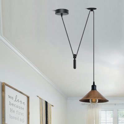 Luminaire suspendu moderne en forme de cône, lampe suspendue système de poulie moderne noire E26 avec cordon de 6,56 pi pour îlot de cuisine, salle à manger.
