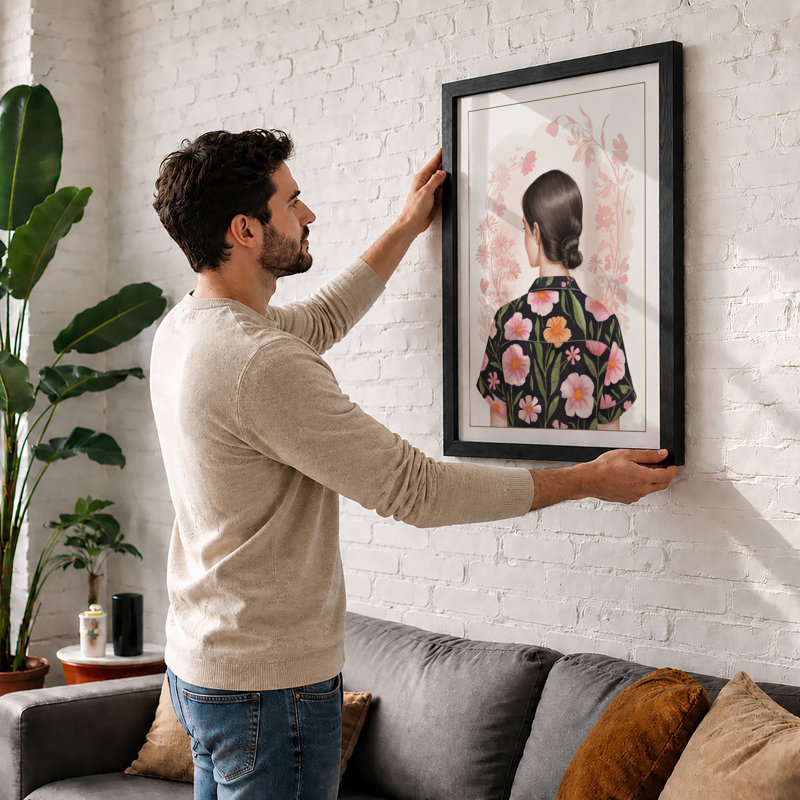 Figure in Bloom Botanical - Framed Print, A2 - 59.4 x 42.0 cm, Oak