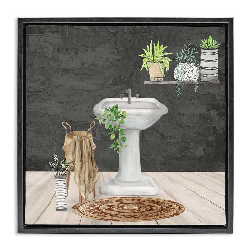 "Relaxing Bathroom View", art mural encadré par Kim Allen, Cadre flottant noir de jais, H 18 po x l 18 po