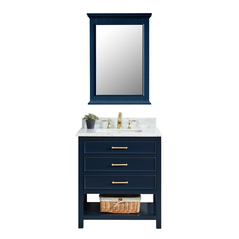 Mauriello Wood Wall Mirror, Navy Blue