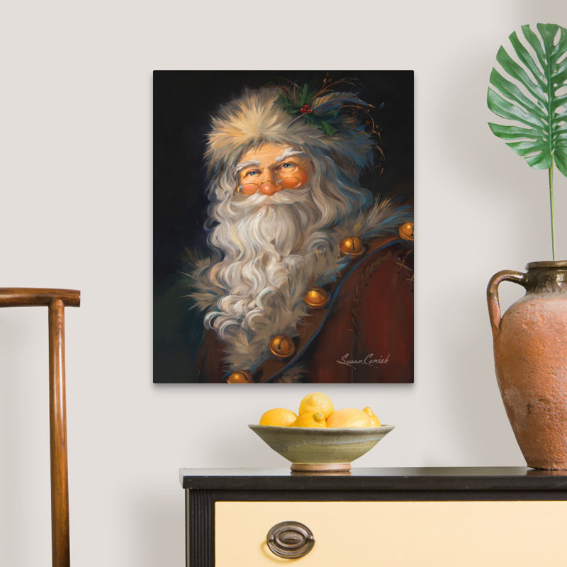 Père Noël, art mural par Susan Comish, H 30 po x l 24 po, Toile tendue, Sans cadre