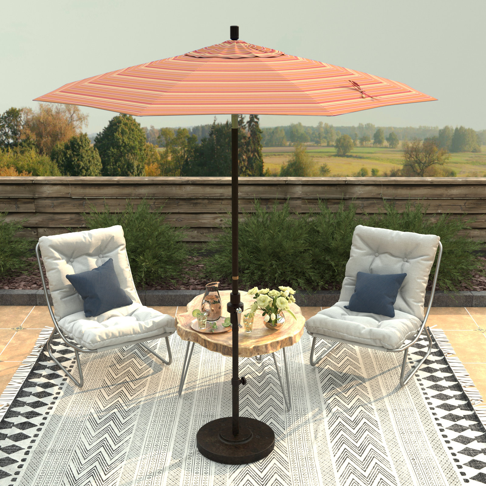 Che 7.5' Umbrella, Dolce Mango Stripe Sunbrella®
