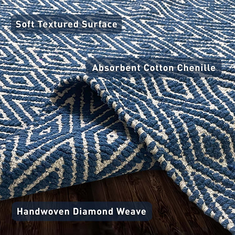 Tapis géométrique en coton tissé à plat à la main bleu marine et ivoire Duenweg, Rectangle 3 pi x 5 pi