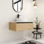 Meuble-lavabo de 76 cm avec lavabo en céramique blanche, tiroir à fermeture douce, rayures estivales attrayantes, structure en contreplaqué extensible 2/3 hygiénique, tiroir inclinable à 45° facile à ouvrir et à fermer.