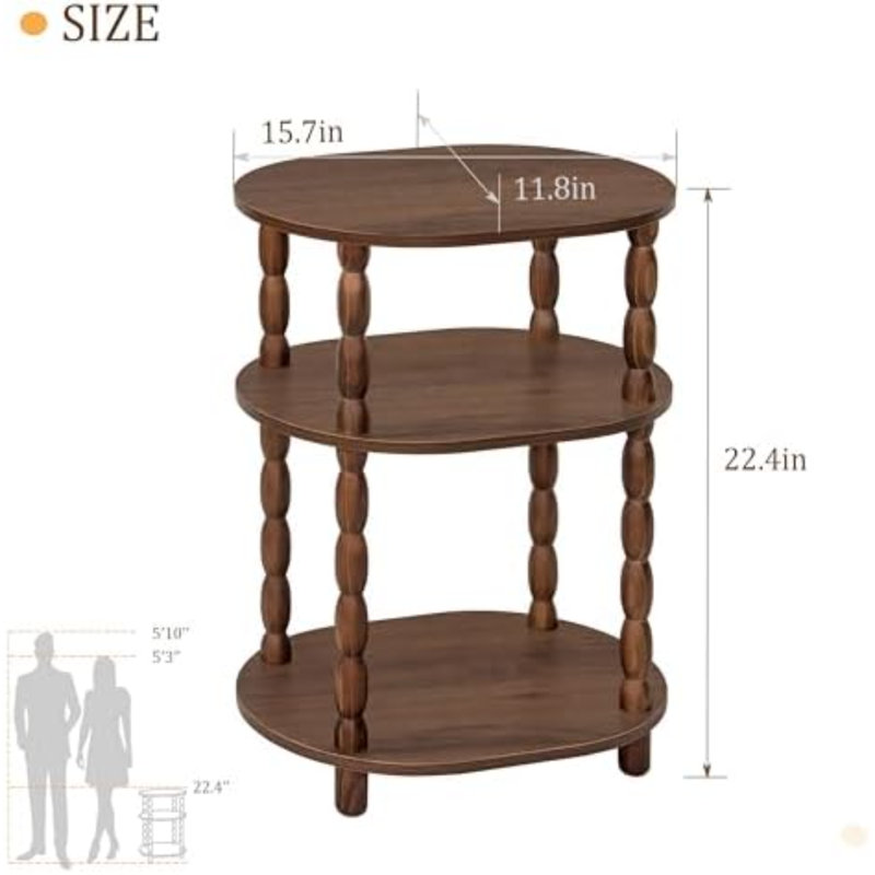 Petite table d'appoint ovale à 3 niveaux, idéale pour le salon ou la chambre à coucher, couleur noyer brun., Noyer brun