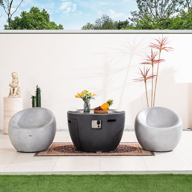 Ensemble de foyer d'extérieur avec 2 chaises longues effet bois et table polyvalente - Collection Modern Rustic Patio