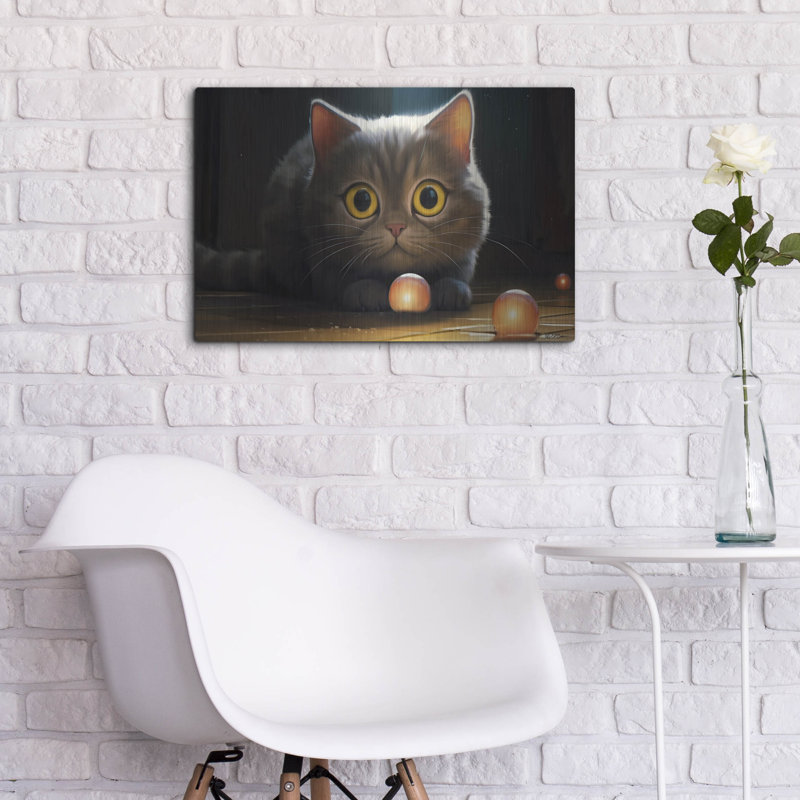Art mural en métal Winston Porter «Grey Cat» par Momart, H 16 po x l 24 po