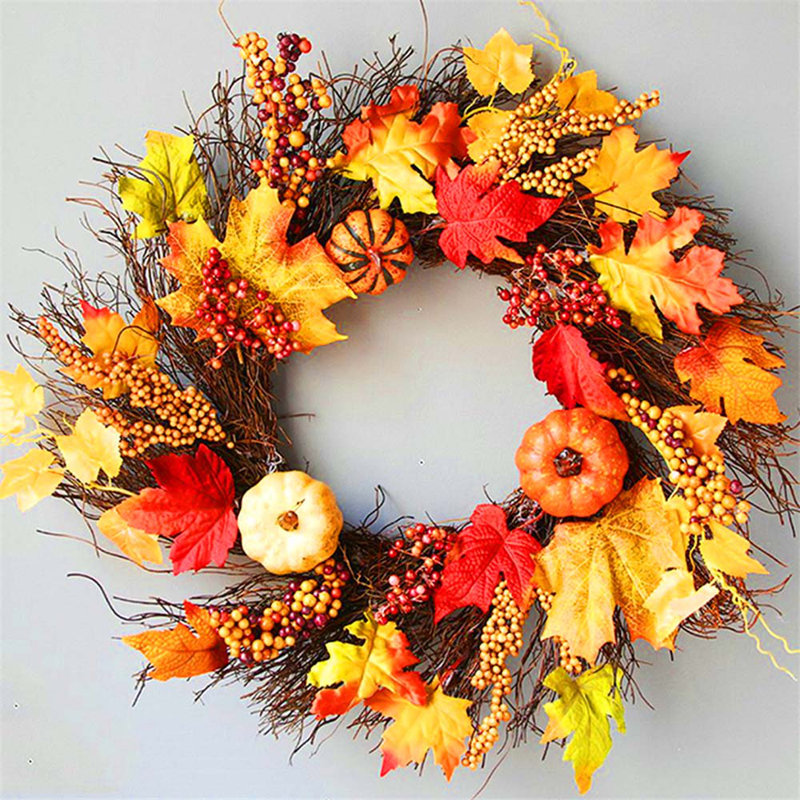 60cm Lighted Realistic LED Fall Wreath with Artificial Maple Leaves