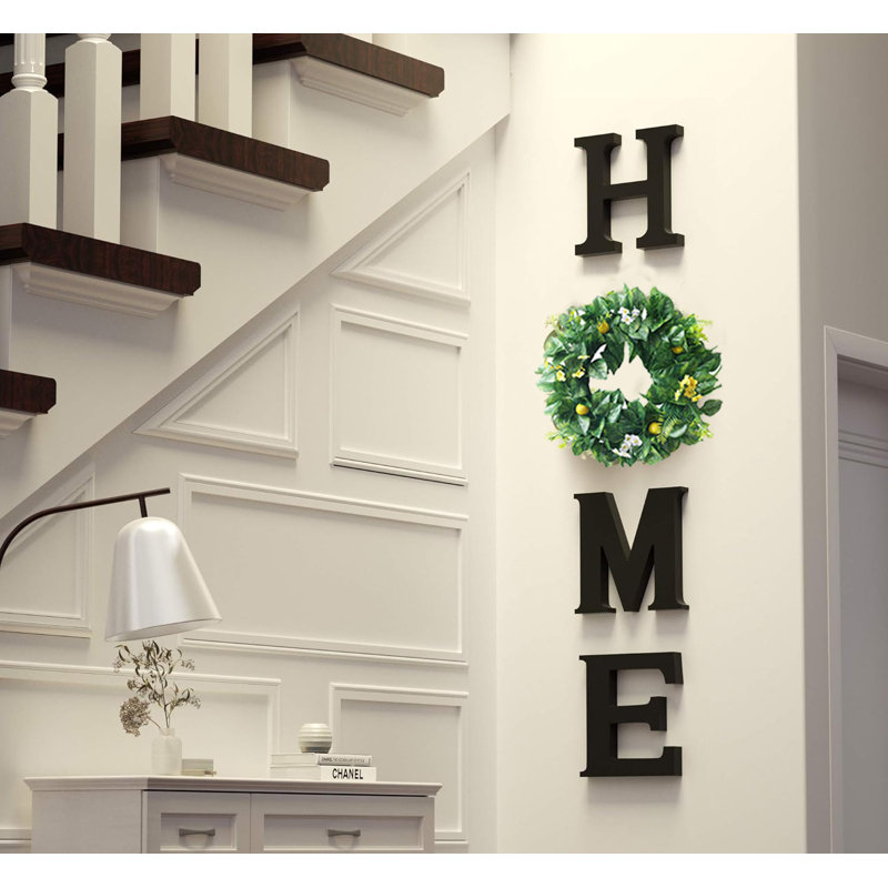 Farmhouse Wall Home Sign with Artificial Eucalyptus for O Rustic Wooden Hanging Letters Decorative Wall Art Decor for Living Room Kitchen Entryway Housewarming Gift
