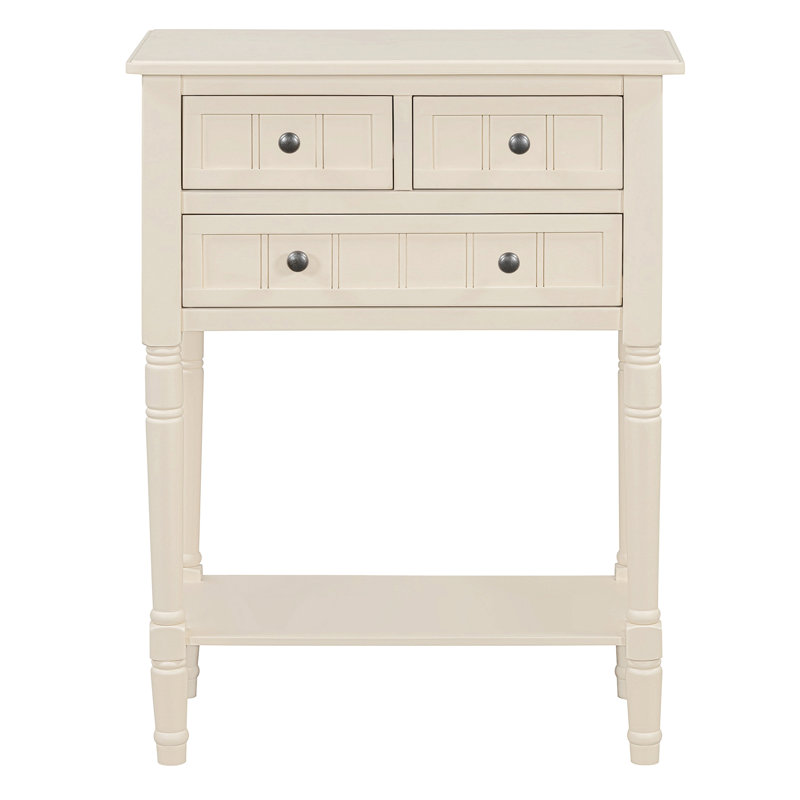 Console étroite, canapé mince avec trois tiroirs de rangement et tablette inférieure, Beige