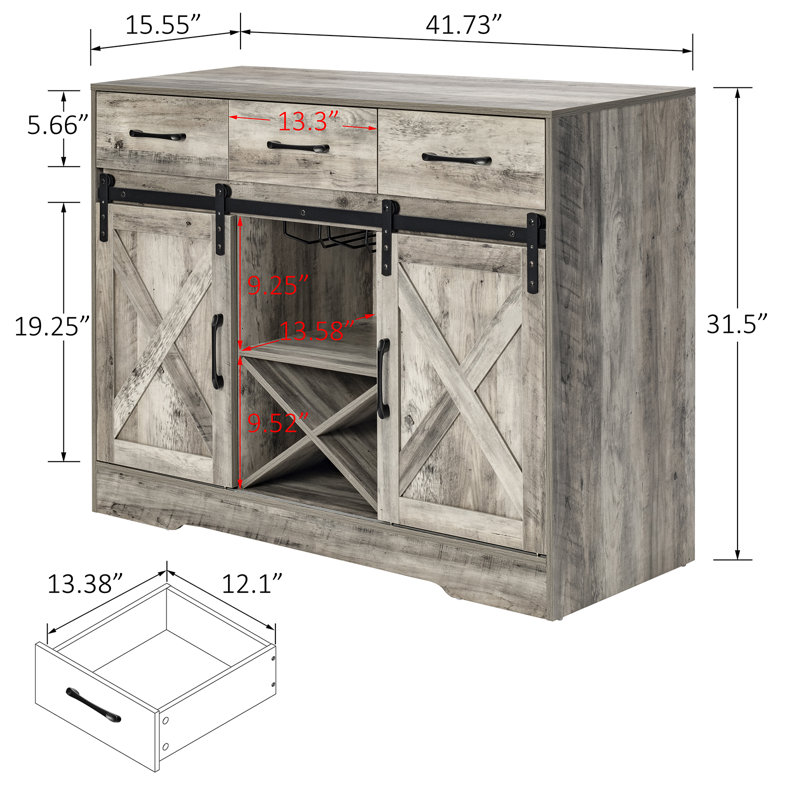 Teijo 31.5'' Coffee Bar Cabinet 3 Drawer Sideboard Storage Cabinet