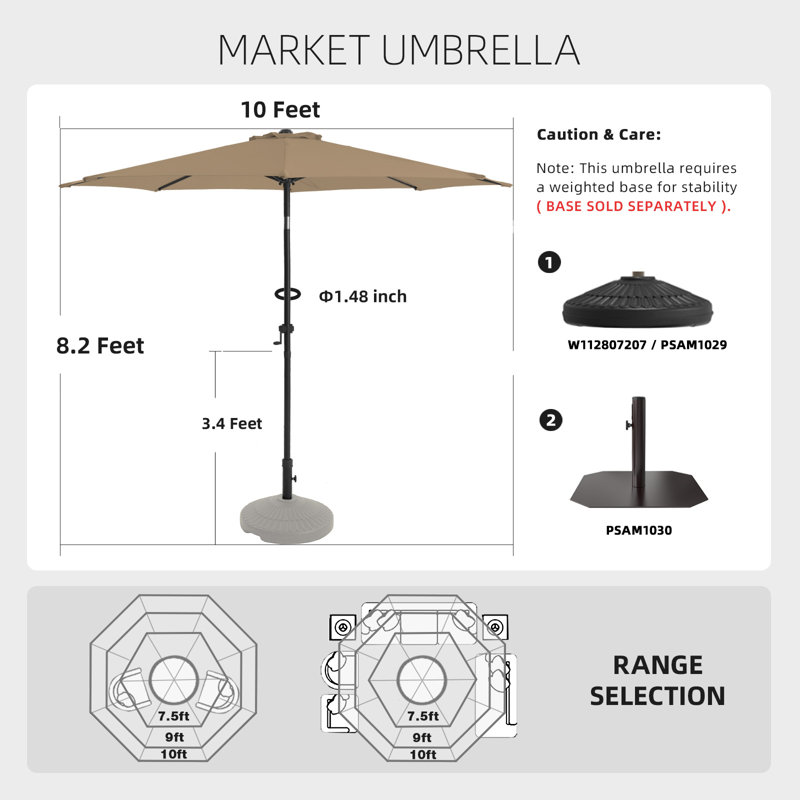 Parasol de marché Market, Tanné, H 100 po x l 120 po x P 120 po