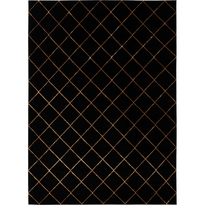 Étowah contemporain noir et doré, Rectangle 9 pi x 12 pi