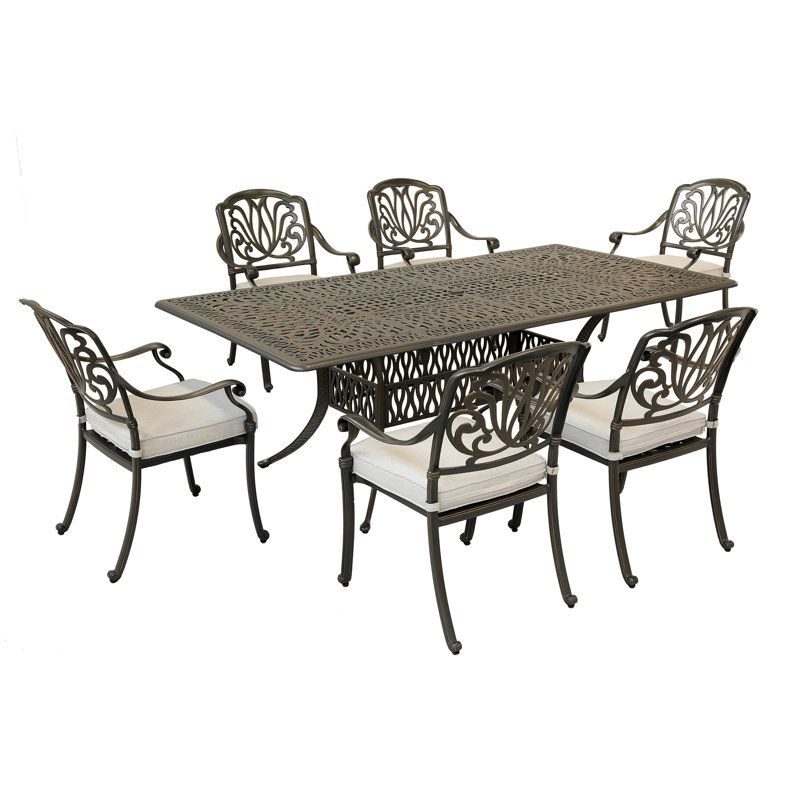 Ensemble de salle à manger rectangulaire pour 6 personnes avec coussins, Blanc, H 37,05 po x l 132,05 po x P 96,05 po