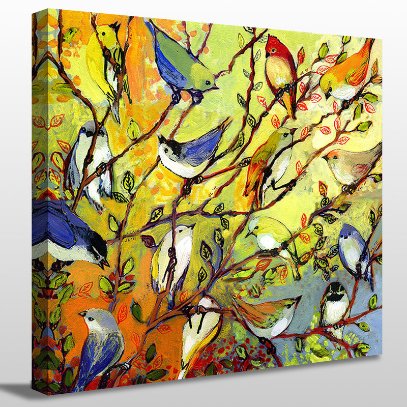 16 oiseaux par Jennifer Lommers, reproduction d'art sur toile tendue, H 18" x l 18" x P 1"