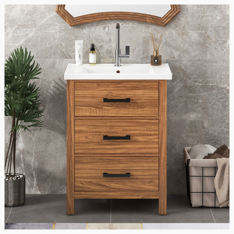 Hughsbound 24.4 " W Freestanding Standard Free Standing 1 Single Vanity Bathroom Vanity With Ceramic Top