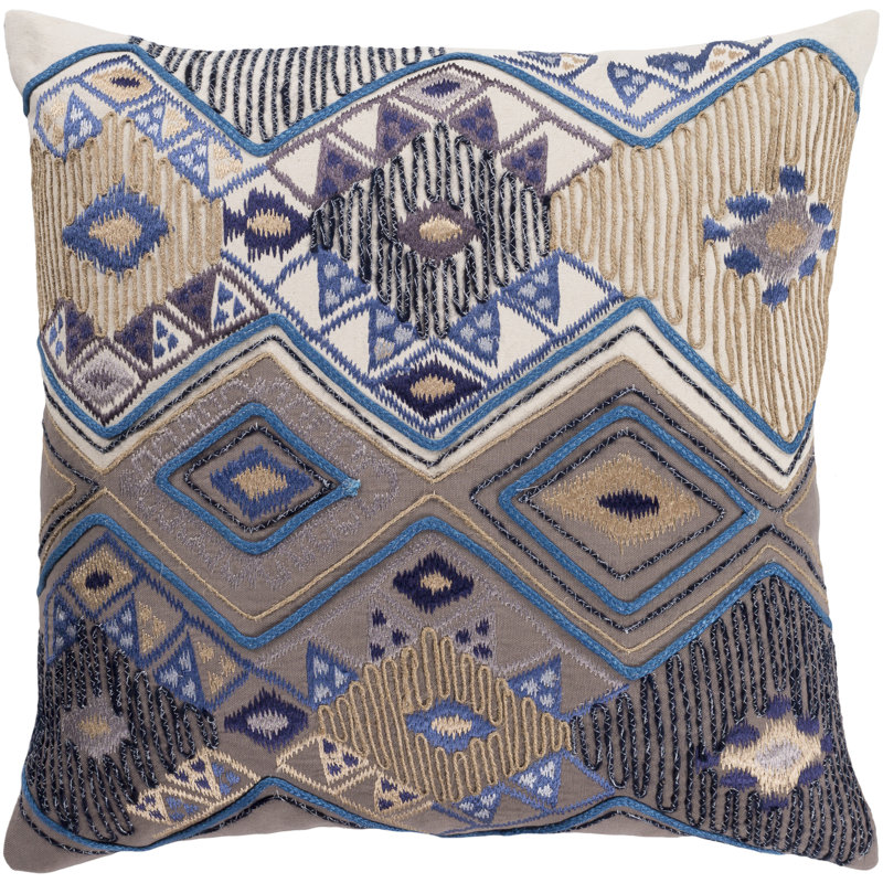 Splendid Patchwork Cotton Pillow Cover, Cream/Taupe, 22" H x 22" W, No Fill