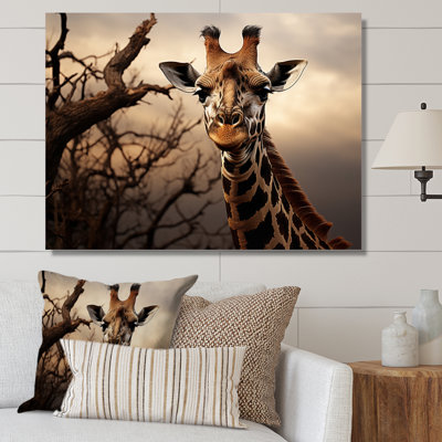 Africa Giraffes Towering Presence - African Art Framed Canvas Print Wall Art