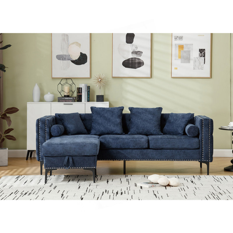 Canapé modulaire en L avec repose-pieds et canapé de rangement, Bleu