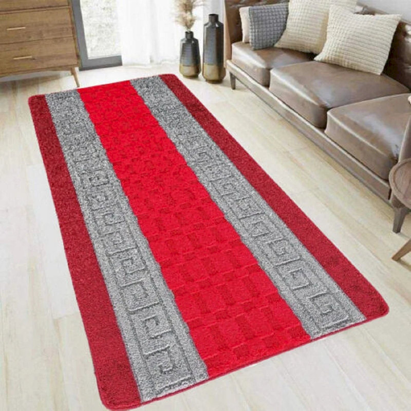 Non-Slip Red-Grey Indoor Area Rug – Washable Large & Small Door Mat, Hallway, Bedroom & Kitchen Floor Mat