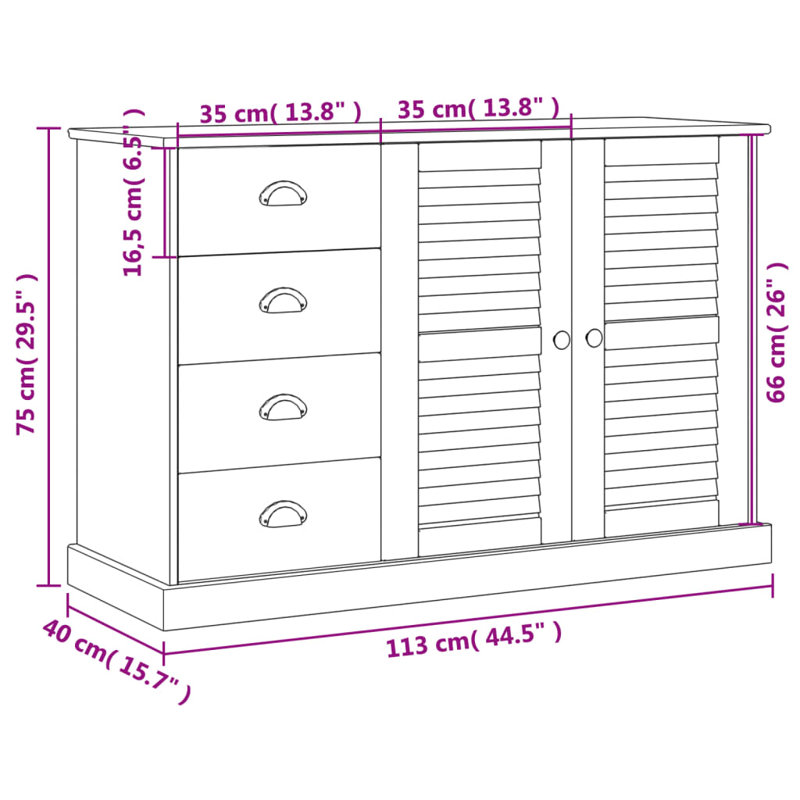 Peoa 113cm Solid Wood Sideboard, Grey