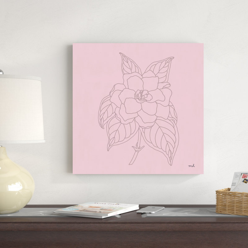 Gardenia dessin au trait rose, H 20 po x l 20 po x P 1,25 po