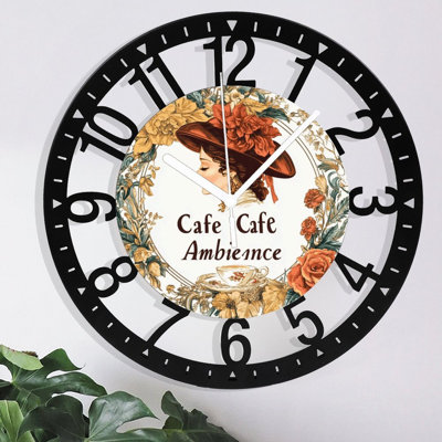 Metal Wall Clock for Living Room -10" Cafe Cafe Ambience Hat Teacup Silent Non Ticking,Battery Operated, Antique Clocks for Farmhouse,Bedroom,Kitchen - Arabic Numerals
