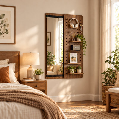 Armoire de rangement murale pleine grandeur avec rangement et bijoux en noyer