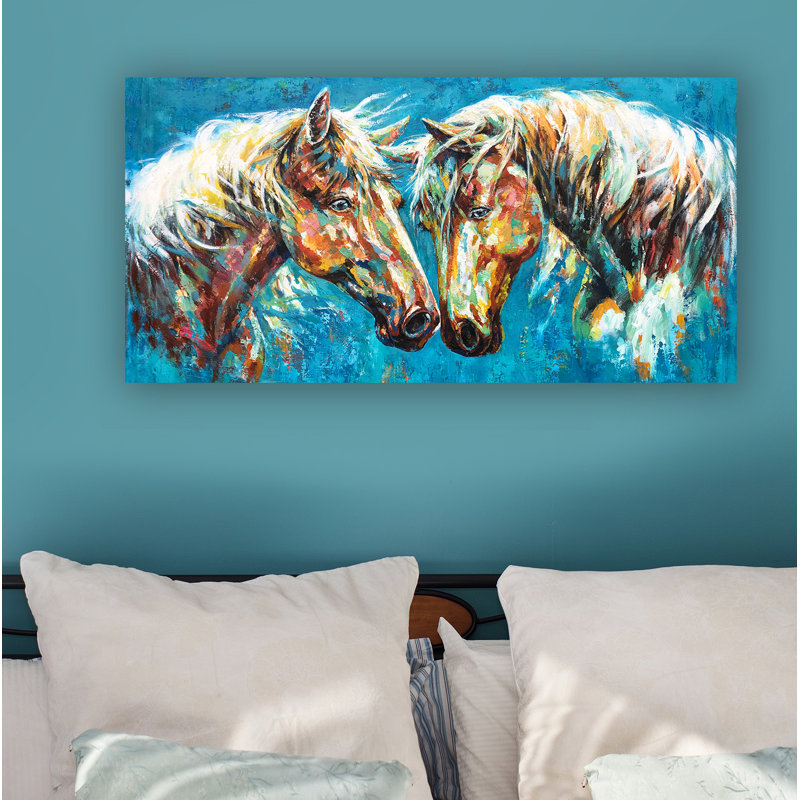Chevaux colorés uniques et abstraits - peinture sur toile tendue, H 20 po x l 40 po x P 1,5 po