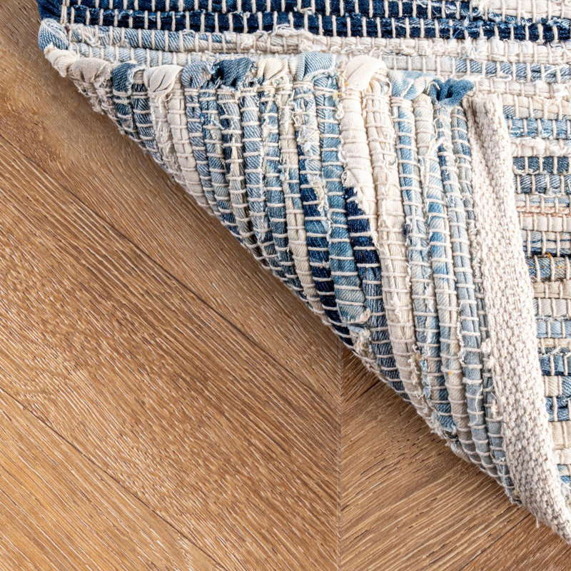 Striped Cotton Hand Woven Area Rug, Rectangle 122 x 183cm
