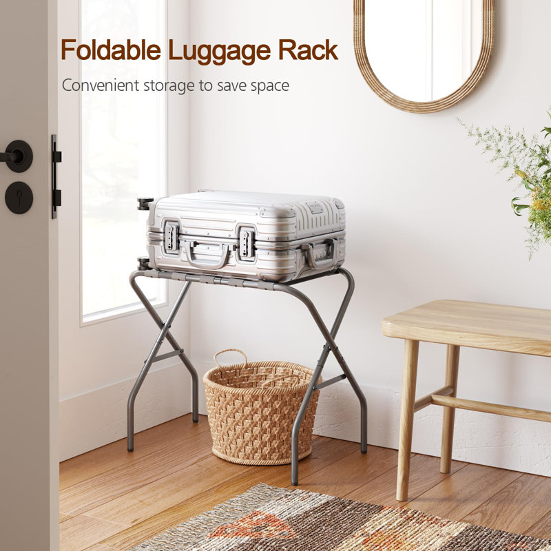 Gray Foldable Steel Luggage Rack Set with Nylon Straps