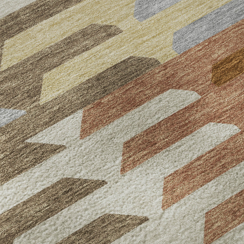 Premium Machine Washable Mayfield AMF2328 Geometric Rug, 8' Round, Copper