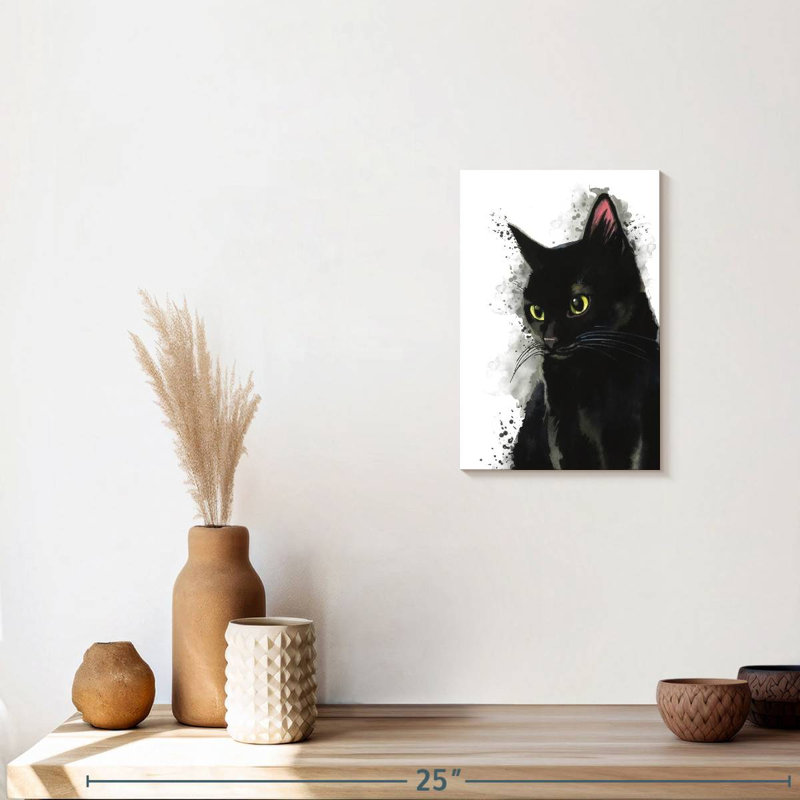 Simple chat noir sur toile, H 12 po x l 8 po x P 1 po