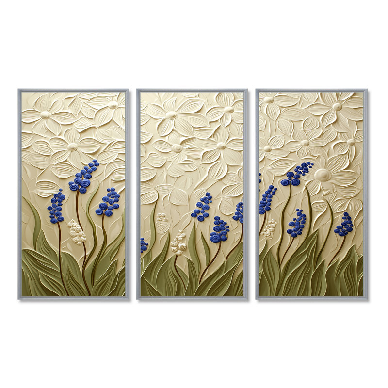 Adaleigh - ensemble d'art mural floral, H 28 po x l 36 po, Reproduction avec cadre flottant, Argent argent