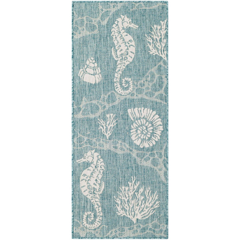 Tapis contemporain Aycan de couleur turquoise, Tapis de couloir 2 pi x 5 pi 3 po