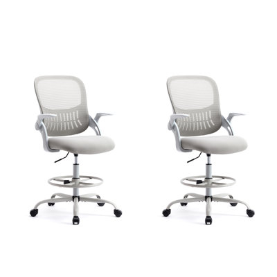 Nenney Ergonomic Mesh and Metal Drafting Chair with Adjustable Footrest (Set of 2)