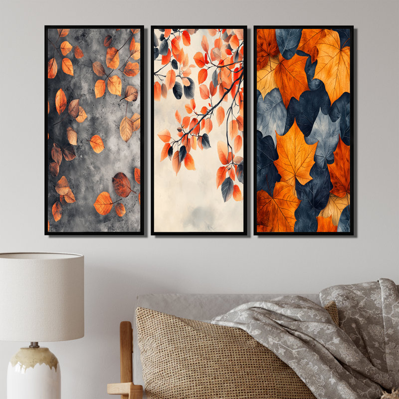 Feuilles d'automne orange I - Collection d'impressions sur toile traditionnelles rouges, H 28 po x l 36 po, Noir