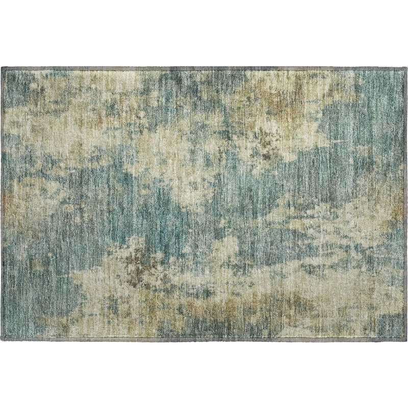 Premium Machine Washable Mayfield AMF2066 Abstract Rug, 1'8" x 2'6", Teal
