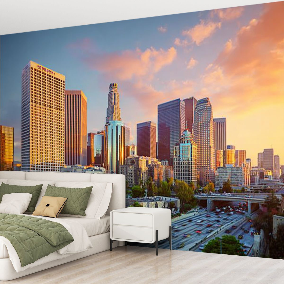 Latitude Run® Peel and Stick Wallpaper Wall Mural Los Angeles skyline ...