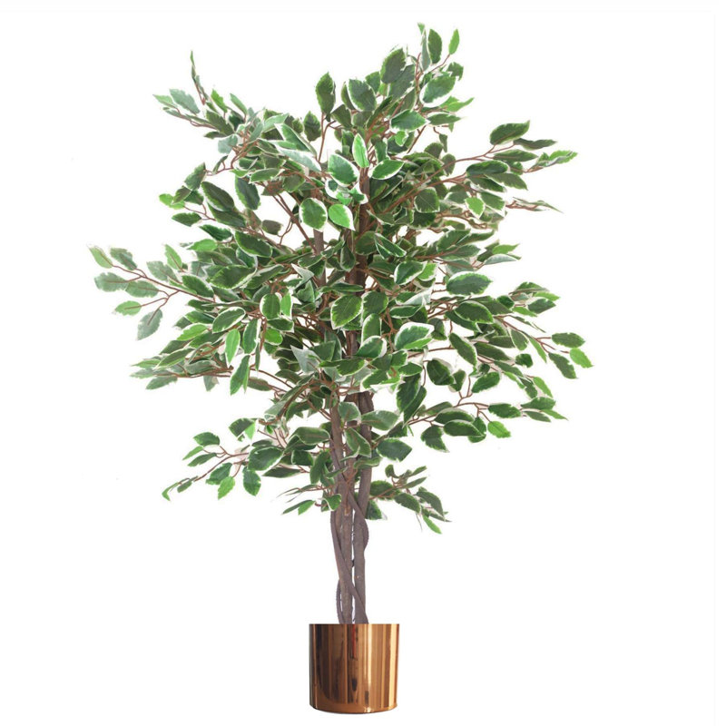 100cm Faux Ficus Tree in Metal Pot, Orange