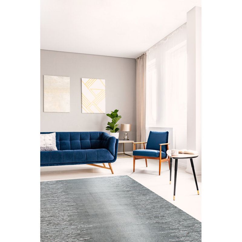 Tapis gris contemporain en laine noué à la main, Rectangle 6 pi x 9 pi